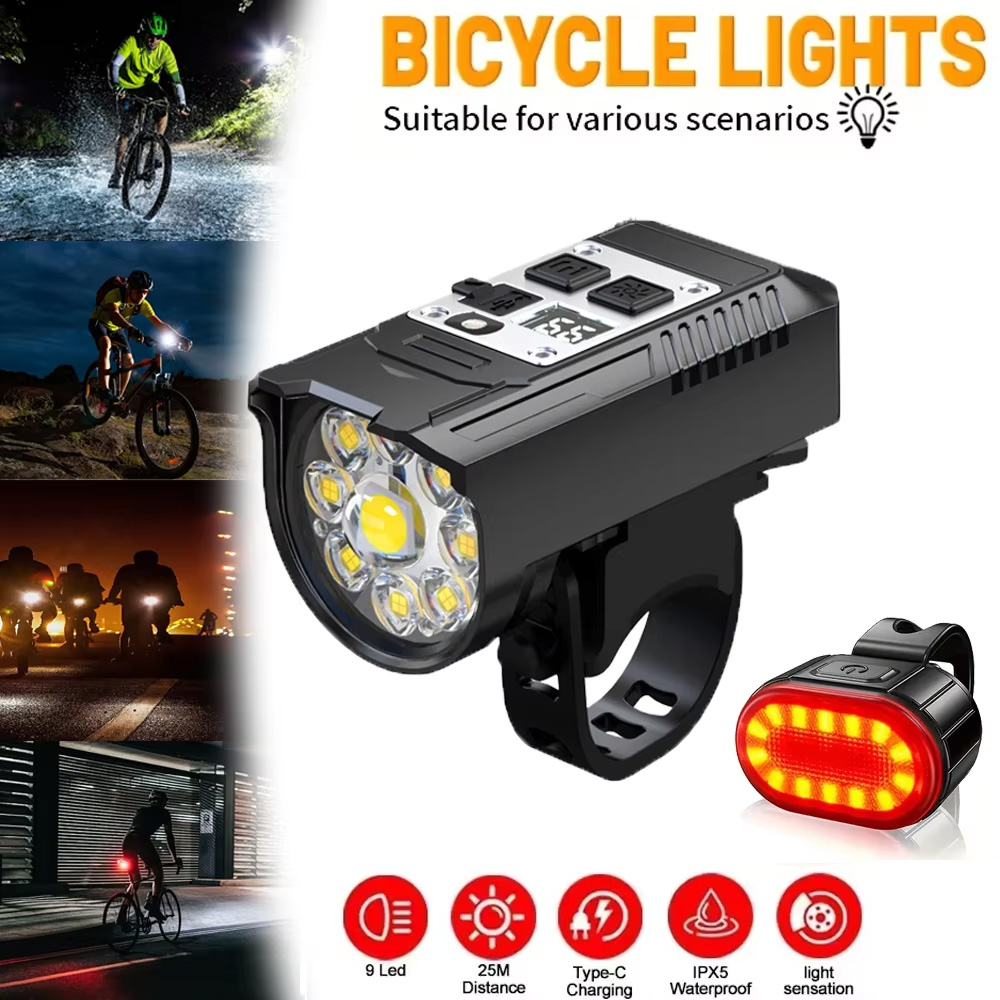 Outdoor Lighting Permanent - 9 LED Bicycle Headlight USB Rechargeable