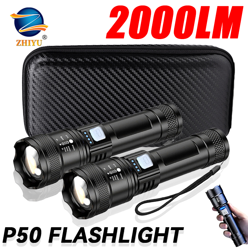 Outdoor Lighting Permanent - Tactical LED Flashlight 2000LM USB Rechargeable