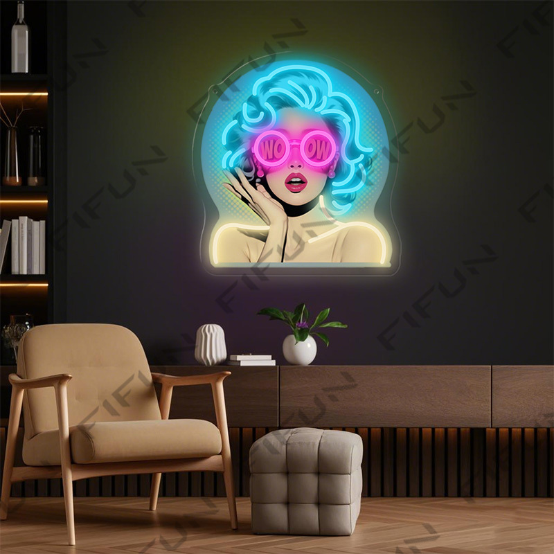 WOW Curl Girl Neon Sign UV Pri - огляд і ціна Outdoor Lighting Decor Wow