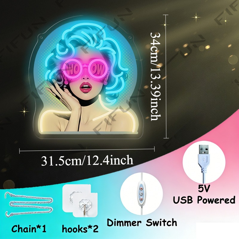 WOW Curl Girl Neon Sign UV Pri - огляд і ціна Outdoor Lighting Decor Wow